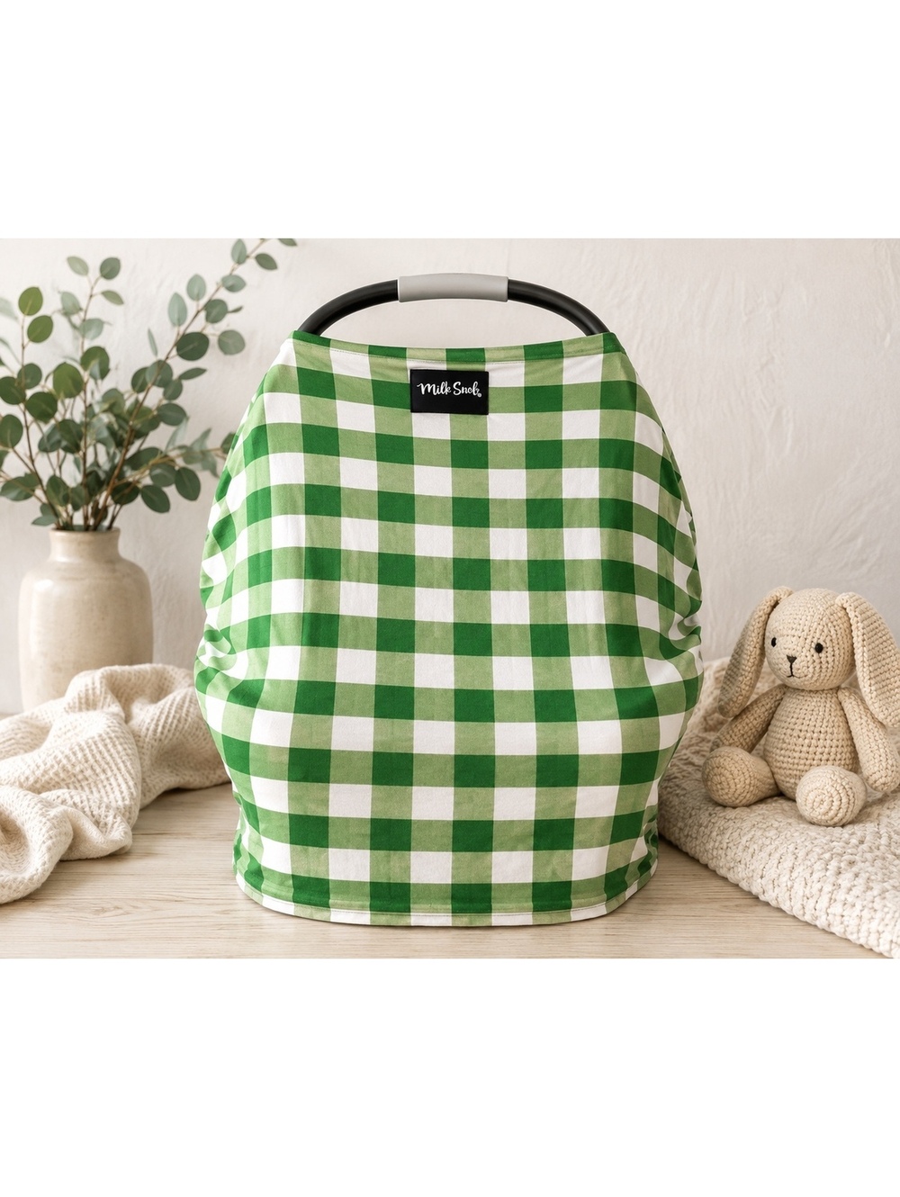 Milk Snob Green Gingham 5-in-1 Infant Car Seat Nursing Cover
